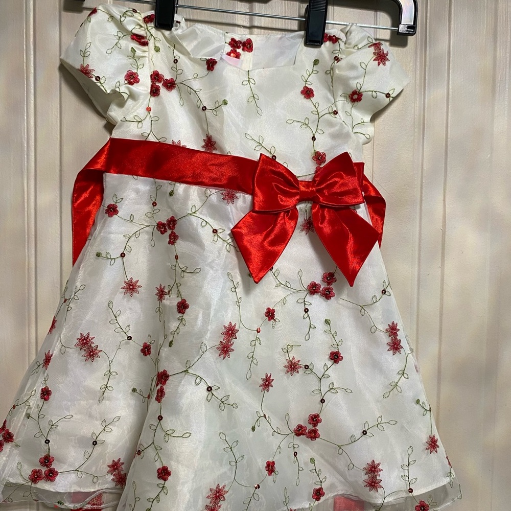 Red Beautiful Great Condition Floral Girls Dress Size 24 Months - Picture 6 of 7